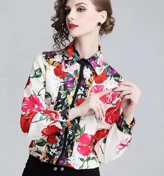 Весенне-летняя женская винтажная рубашка с цветочным принтом с длинным рукавом, европейская модная повседневная свободная шикарная рубашка, блузка TB931