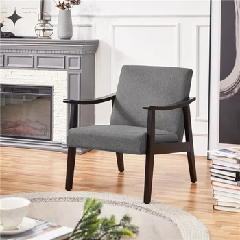 Олден Дизайн Современный Тканевый Акцентный стул с деревянной рамой, Темно-серый акцентный стул