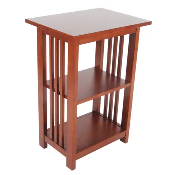 Приставной столик, небольшой приставной столик，Деревянный приставной столик с 2 полками, вишневый 19,00x14,00x27,00 дюймов