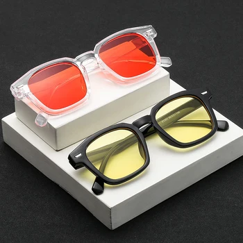 Винтажные солнцезащитные очки в квадратной оправе для женщин, мужчин, Унисекс, Ретро, Синие, красные линзы, Черные Прозрачные солнцезащитные очки для спорта на открытом воздухе