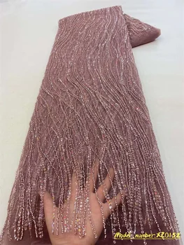 Кружевная ткань из бисера 5 Ярдов, Дубайская кружевная ткань из тюля Ручной работы, Вышитая Аппликацией, Африканская Нигерийская ткань для шитья XZ0152