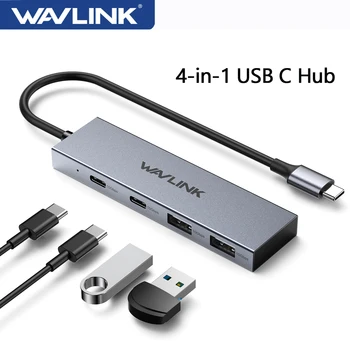 Wavlink 4-В-1 USB-C Концентратор USB3.2 Gen2 Разветвитель USB C 10 Гбит/с Концентратор Адаптер для ноутбука Многопортовый расширитель Для iMac/MacBook/Air/Pro/Chrome